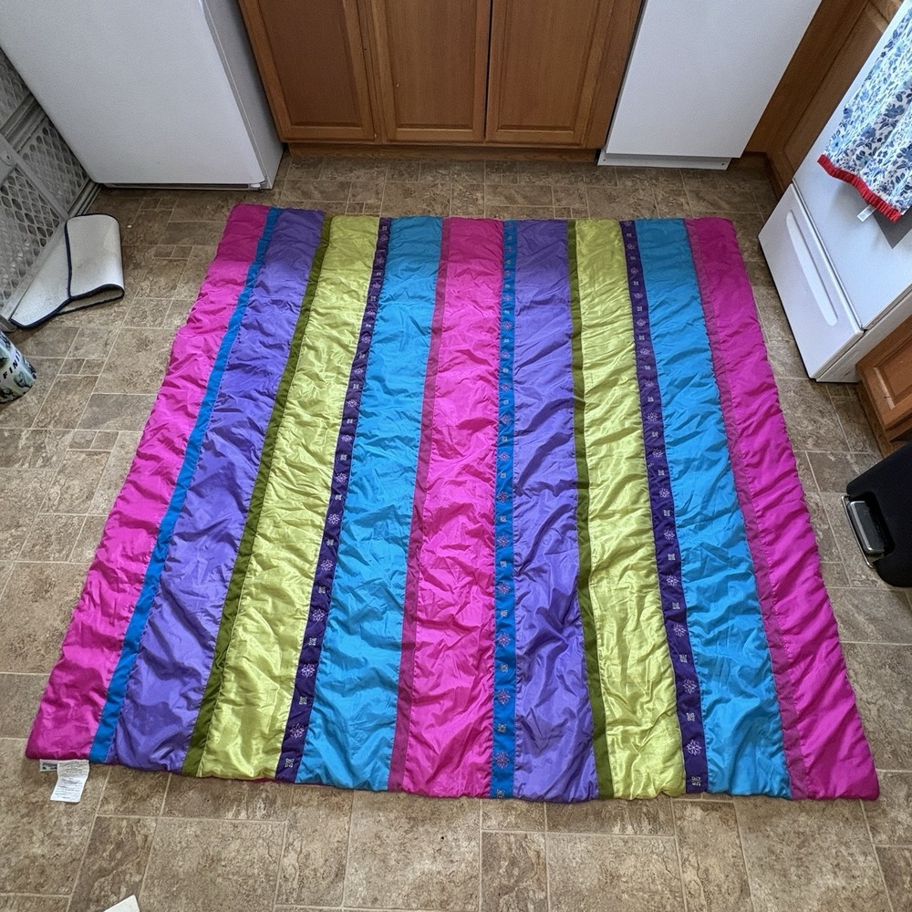 Y2K Millennial Seventeen Bed Comforter Pink Purple Blue Green Striped ~84x84 EUC